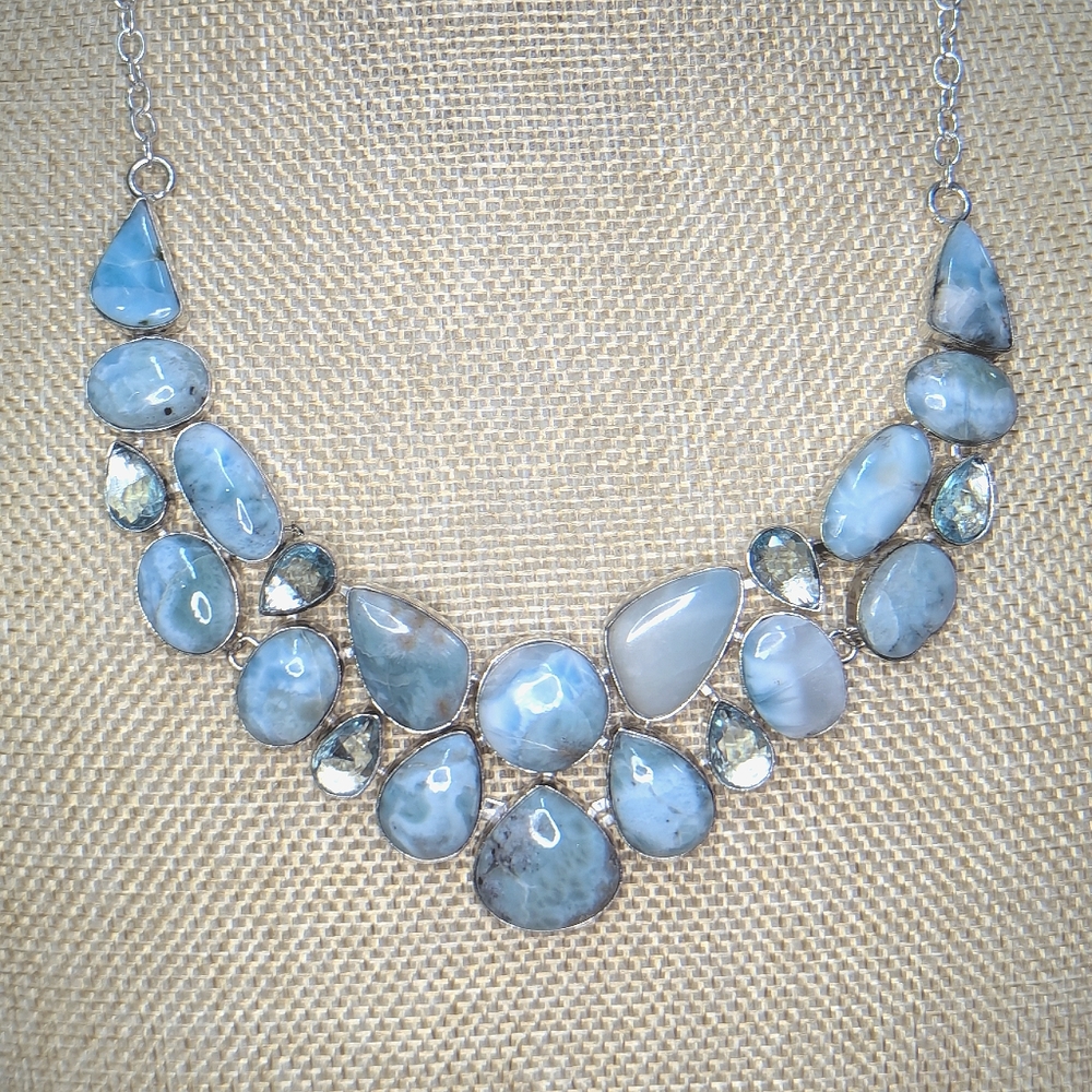 Natural Larimar Statement Necklace With Aquamarine Accents